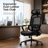 Chaise de bureau ergonomique à dossier haut en maille, avec appui-tête 2D, accoudoirs à boucle, double soutien lombaire, chaise de travail pivotante