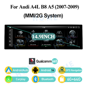 Lettori Video per Auto Android 14 con Carplay e Androidauto per AUDI A4 B8 <span class=keywords><strong>A5</strong></span> 2007-2016, Schermo Intelligente da 14.9" con GPS e Navigazione - Product Image 2