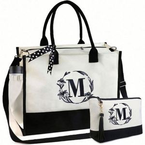Sac de plage en toile personnalisé avec initiales, cadeau monogrammé, sac fourre-tout en jute pour femmes - Product Image 2