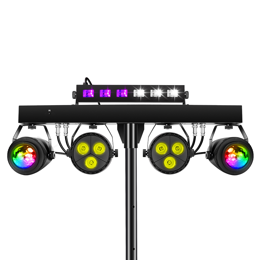 5in1 DJ Lights With Stand Stage Party Bar Light Set LED Par Strobe UV Sound Activated Light for Disco Wedding Church Band