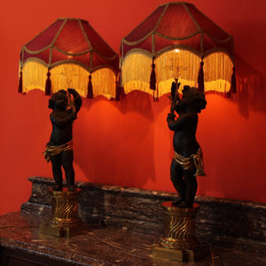 โคมไฟทองแดงรูปสลักดอกบัวสำหรับเด็กที่อ้วนโคมไฟตกแต่งโต๊ะแบบย้อนยุคห้องนั่งเล่นพื้นหลังโคมไฟตั้งโต๊ะสีบรอนซ์แบบโบราณ - Product Image 1