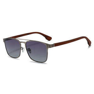 Wholesale TAC Polarized Fashion <b>Sunglasses</b> <b>Square</b> Stainless Frame Wooded Temple UV400 - Product Image 3