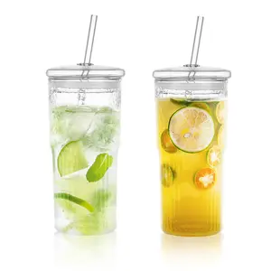 Bán buôn tùy chỉnh rõ ràng Glass ICED Coffee Mug Glass bia kính có thể cup BOBA ly và cốc nước với rơm và nắp