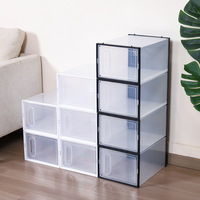 Boîte de rangement à chaussures anti-poussière, double, transparente, en plastique, avec fermeture magnétique, pliable, mobile, pour usage domestique
