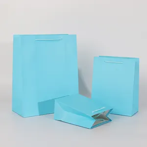2024 nouveaux sacs fourre-tout en papier Kraft bleu ciel de qualité supérieure plusieurs tailles de Stock sacs à provisions cadeaux - Product Image 1