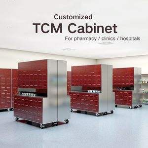 Armoire de stockage de médicaments de phytothérapie chinoise en acier inoxydable de style traditionnel avec roues pour les cliniques hospitalières et les pharmacies - Product Image 3