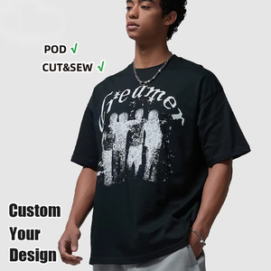 T-shirt in cotone 100% con Logo personalizzato stampato DTG di alta qualità 180gsm in tinta unita oversize per uomo - Product Image 1