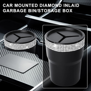 Boîte de rangement pour <span class=keywords><strong>accoudoir</strong></span> de console centrale de voiture avec incrustations de diamants, poubelle de voiture en PVC, organisateur intérieur pour voiture - Product Image 1