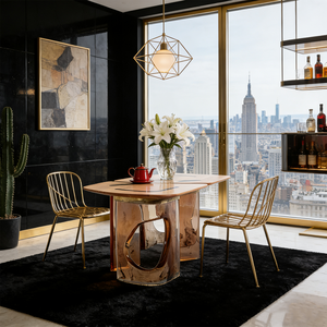 Tavolo <span class=keywords><strong>da</strong></span> <span class=keywords><strong>Pranzo</strong></span> Design Arte Moderna con Superficie in Legno Massello e Piedistallo in Resina Trasparente Geometrica, Arredamento di Lusso per Villa - Product Image 1