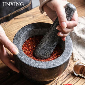 中国制造金星天然花岗岩小黑研钵和研杵石碗 -- 耐用的环保草药和香料工具 - Product Image 6