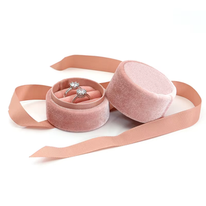 Luxury Round Velvet Ring <b>Box</b> with Ribbon Bow Wedding <b>Gift</b> Packaging <b>Box</b> for Diamond Jewelry - Product Image 1
