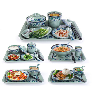 A5 Melamine Imitation Porcelain Blue White Dinnerware <b>Set</b> Rectangular Durable <b>Restaurant</b> Use - Product Image 1