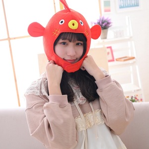 Gorro de pez globo de estilo coreano, gorro de felpa rojo y azul con diseño de animales para niñas jóvenes de 15 a 35 años, sesión de fotos para selfies - Product Image 3