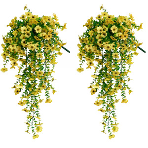 Bouquet de fleurs artificielles jaunes en plastique, plante suspendue décorative pour la maison, l'extérieur et les mariages - Product Image 1