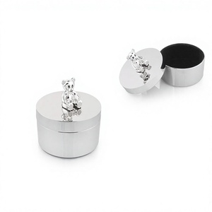 Winko TEDDY BEAR Modern & Elegant Metal Jewelry <b>Trinket</b> Keepsake <b>Box</b> Eco-friendly & Durable Black Lining Nickel - Product Image 1