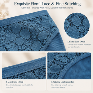 Slip da Donna con Elegante Pannello in Pizzo Floreale, <span class=keywords><strong>Biancheria</strong></span> <span class=keywords><strong>Intima</strong></span> Morbida e Confortevole per l'Uso Quotidiano, Adatta anche alle <span class=keywords><strong>Taglie</strong></span> <span class=keywords><strong>Forti</strong></span> - Product Image 5