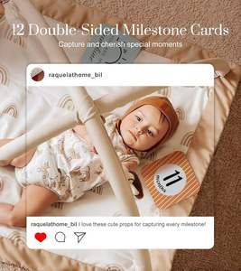 Washable Tummy Time <strong>Mat</strong> Baby Play Gym with 6 Stuffed Toys and 12 <strong>Milestone</strong> Cards Fitness Rack Baby Gym <strong>Mat</strong> for Infant &amp; Toddler - Product Image 6