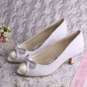 Low Heel White Lace Wedding Bridal Shoes Plus Size 42