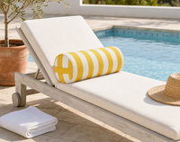 Coussin d'extérieur à bords rayés jaune et blanc, avec fermeture éclair dissimulée, poignée de transport, haute résilience, anti-affaissement