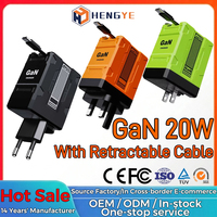 Câble de charge personnalisé 20W GaN, ensemble de charge rapide avec ligne rétractable 2 en 1, fabricant certifié OEM ODM de chargeurs