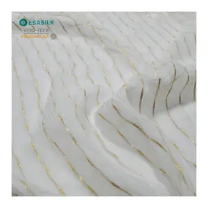 Silk georgette with silver metallic jacquard fabric silk chiffon lurex fabric jacquard silk fabric