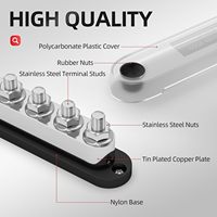 Bloc de distribution d'alimentation 600A, barre omnibus 12V, bloc de bornes avec 6 goujons de borne de 3/8 pouces, barre omnibus marine 12 volts avec couvercle pour applications solaires