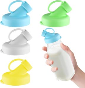 4 tapas de silicona de repuesto para botellas de vidrio, tapas dispensadoras de silicona reutilizables para botellas de leche - Product Image 1