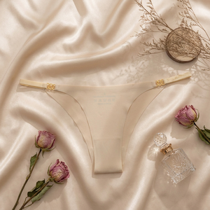 Wholesale Women's Low Rise <b>Seamless</b> <b>Thong</b> Panty Ultra Thin Solid Elegant Knitted Sexy Underwear with Gold Logo Detail OEM ODM - Product Image 3