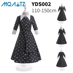 MQATZ Adams Family Wednesday Baby Girl Party Dress Halloween Holiday Dot Hot Sales Long Sleeve With Bag Costume YDS002