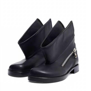 Bottines basses à talons carrés pour femmes, à cheville décontractée, avec fermeture éclair arrière, en daim, bout rond, plates, courtes - Product Image 4