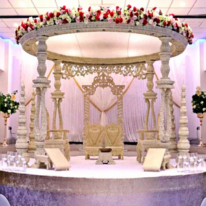 Impressive <b>Wedding</b> Wooden Pearl White Mandap <b>Wedding</b> Wooden White Platinum Mandap Luxury Pearl White Platinum <b>Wedding</b> Mandap - Product Image 1