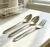 Lot de Couverts de Service en Acier Inoxydable 410 Poli Miroir, Légers et Durables, Argentés, pour Buffets et Événements