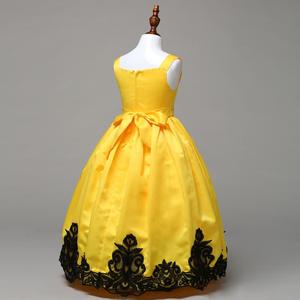 Ricamo floreale giallo antiscivolo 5-15 anni teenager del bambino ragazze puffy vestito da partito di design - Product Image 6