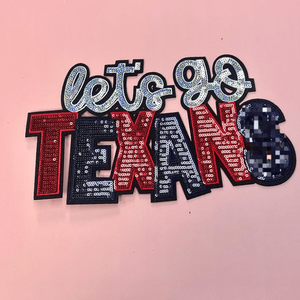 Fábrica personalizada equipo de fútbol LOGO Houston Touch Down Let's Go brillo lentejuelas bordado parches hierro en parche de lentejuelas al por mayor - Product Image 1