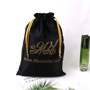 Custom Logo Printed Large Hair Silk Jewelry Packaging Pouch Drawstring Shoe Clothing Dust Satin Bag