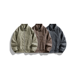 Chaqueta corta de cuero con logo personalizado, estilo americano retro, color sólido, corte ajustado, para hombre y mujer, con hombros caídos, solapa de cuero, a la moda. - Product Image 1