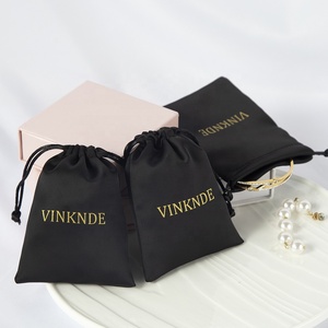 High Quality Custom 13*18cm Satin Drawstring Pouch <b>Small</b> Black Rose Gold & Large Dust Silk for Jewelry with Pink <b>White</b> Logo - Product Image 4