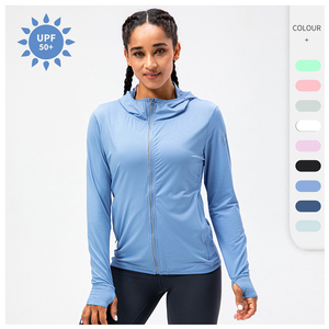 UPF 50 + UV Protection solaire veste femmes fermeture éclair à capuche à manches longues respirant vêtements de plein air pêche course veste - Product Image 2