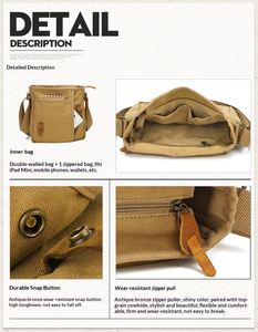 Bolso Bandolera de Lona de Algodón Vintage, Resistente y a la Moda, Bolso Mensajero Pequeño de un Solo Hombro para Hombres y Mujeres, para Uso Diario - Product Image 3