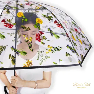 RST new arrival flower printing woman clear umbrella transparent girl umbrella