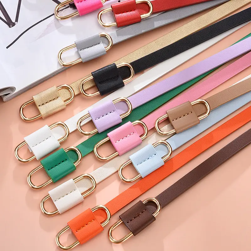 REWIN 1cm Wide 110cm Long Colorful Fashion Skinny Women's Belts Thin PU Leather Waist Belts for Female Dress Decoration