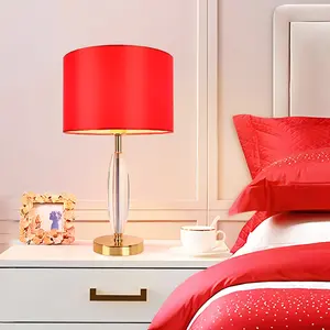 Red Wedding Light Luxury Table Lamp Touch Dimming Bedroom Bed Crystal Table Lamp