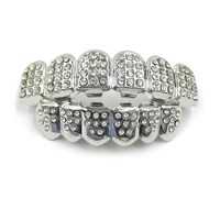 Grillz de Dientes Chapados en Oro con Diamantes de Imitación Estilo Hip Hop para Halloween, Accesorios de Joyería de Moda al por Mayor para Hombre, Caja de Regalo, Estilos de Rapper para Fiestas