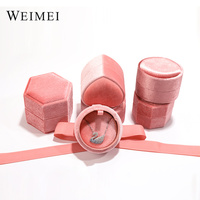 Boîte à bijoux de mariage haut de gamme créative WEIMEI, boîte à anneaux ronde en velours coréen, boîte à bijoux hexagonale en velours avec sac