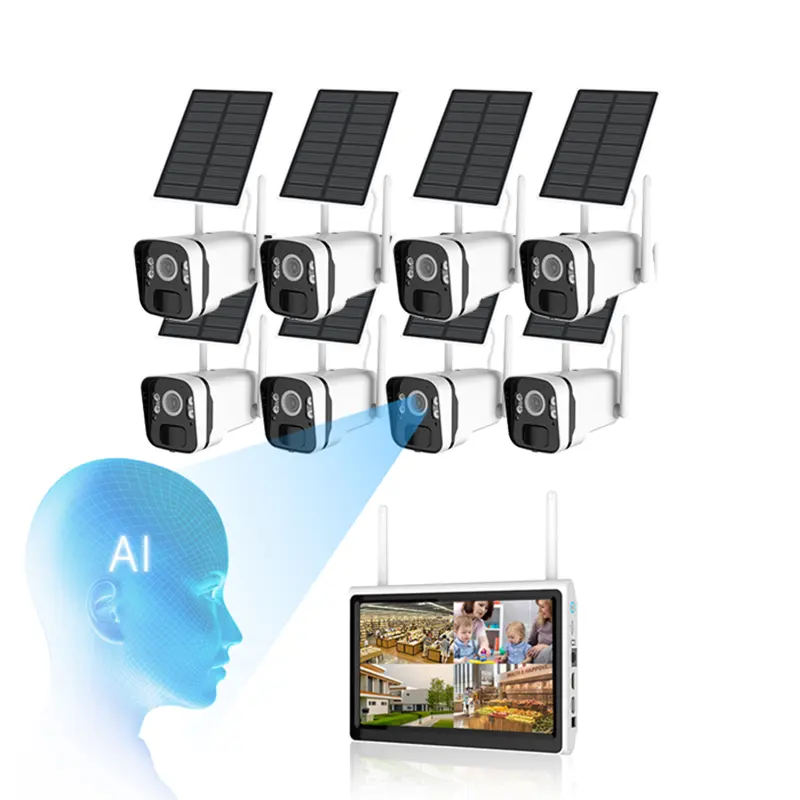 Wistino 4MP Battery Solar Power Two Way Audio Camera Wifi NVR System 8CH LCD Monitor Night Vision Solar Wifi Cctv Kit