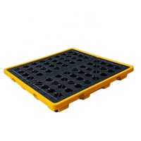 Palette en plastique à entrée double LEADLOONG, style plateforme à face unique, pour quatre fûts d'huile, étanche, 1300*1300*150mm, pour usine chimique