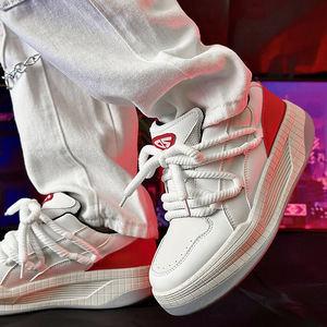 Baskets décontractées pour hommes en cuir véritable à semelle épaisse, antidérapantes, style automne, tendance nationale, chaussures de skate - Product Image 2