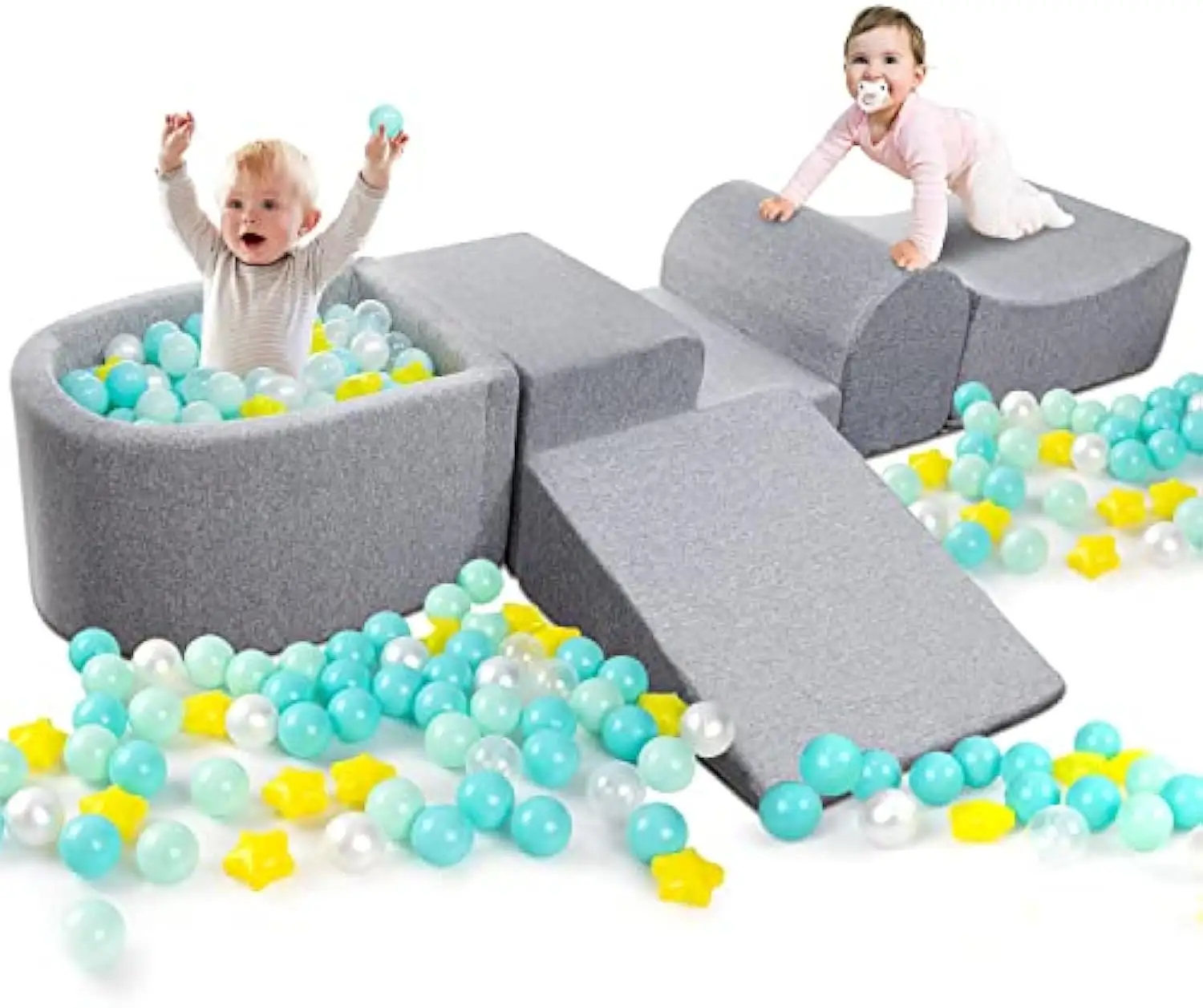 Bloques de escalada de espuma suave multifunción y pozo de bolas para niños pequeños para gatear, deslizarse y jugar en interiores