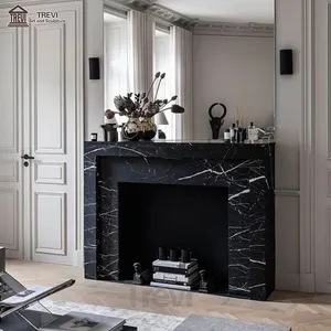 Lusso stile moderno personalizzato casa nero bianco mensola camino in marmo Surround in vendita