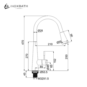 Robinet de cuisine <span class=keywords><strong>professionnel</strong></span> en acier inoxydable 304 brossé avec <span class=keywords><strong>douchette</strong></span> extractible et mitigeur chaud/froid - Product Image 2